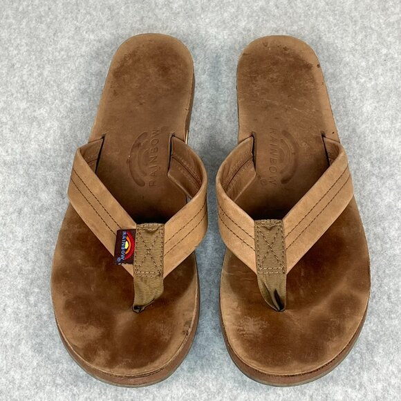 Womens Rainbow Sandals Premier Mocha Brown Leather thong flip flops 10 11 - Picture 4 of 8